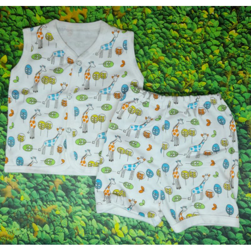 Stelan Baju Bayi Tangan Kutung Kancing Depan Motif No.20-24