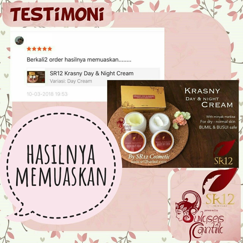 SR12 HERBAL SKINCARE KRASNY DAY &amp; NIGHT CREAM / KRIM JERAWAT &amp; FLEK HITAM BPOM MENCEGAH PENUAAN DINI