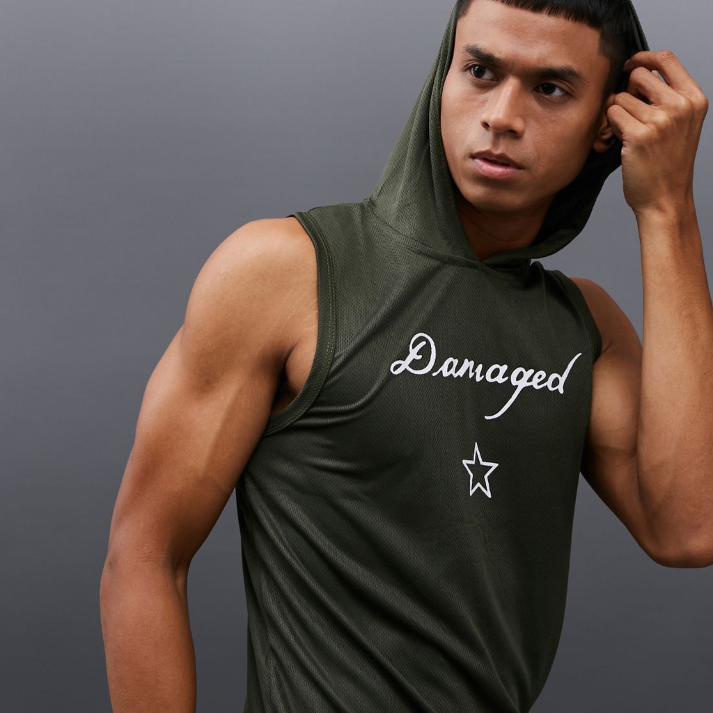 DONSON Sportswear Hoodie Singlet Sleeveless Tank Top Damaged Army