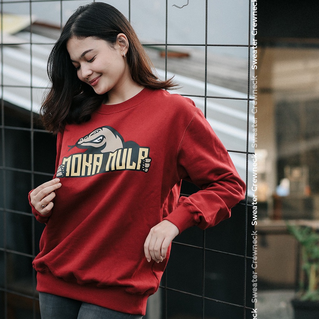 Sweater Wanita Crewneck Bahan Fleece Cotton Original - Mokamula