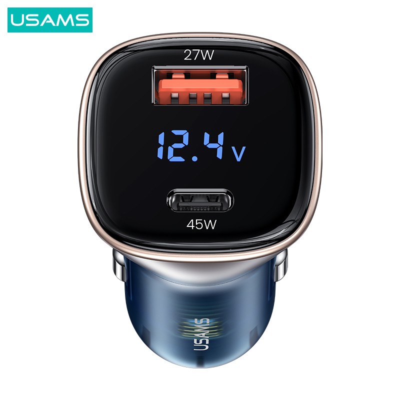 USAMS SUPER FAST CHARGING CAR CHARGER 45W/ 72W DIGITAL DISPLAY USB TYPE C / DUAL USB A