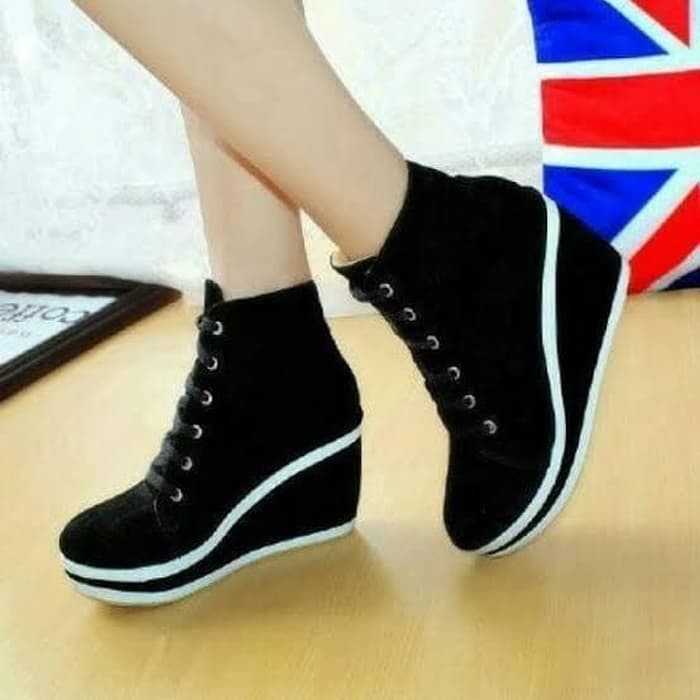 Sepatu Boot Wanita Korean Korea Style Bot Boots Murah Perempu IF475    Lj04 Hitam - Hitam, 38