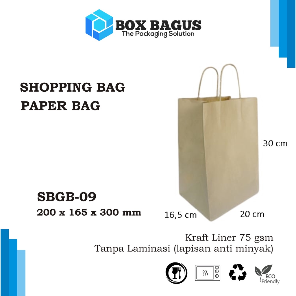 SHOPPING BAG GOODIE PAPER KANTONG BOX SOUVENIR KUE ROTI 20x16,5x30,5 cm KRAFT