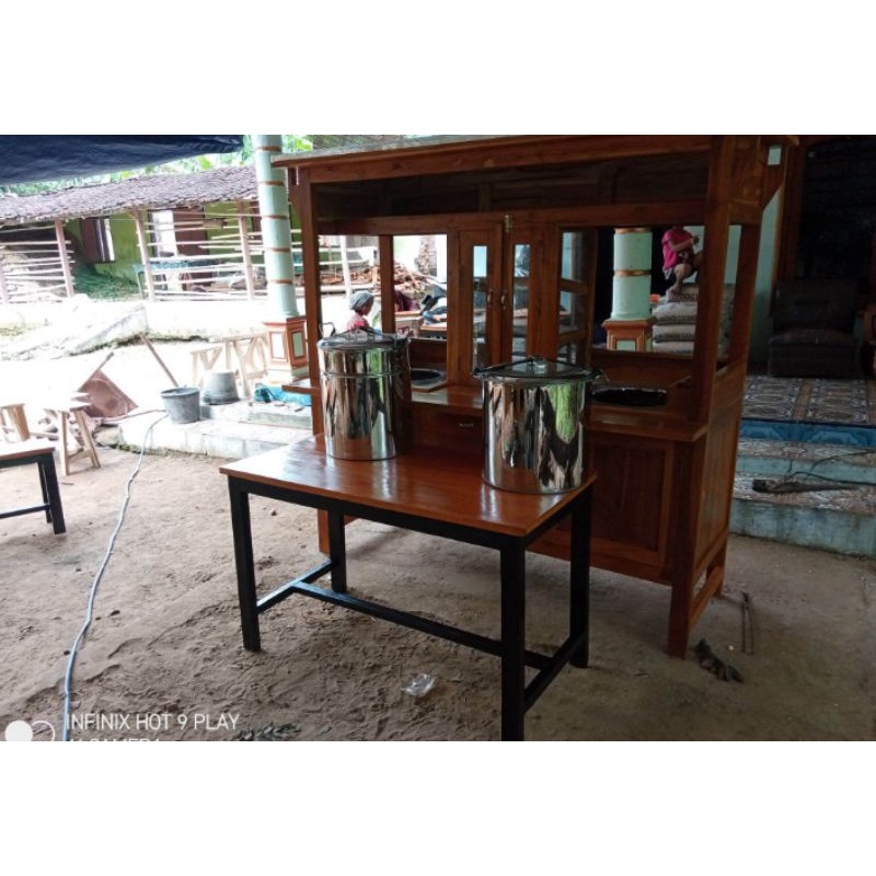 gerobak mie ayam bakso kayu jati satu meja dan dua dandang free ongkir