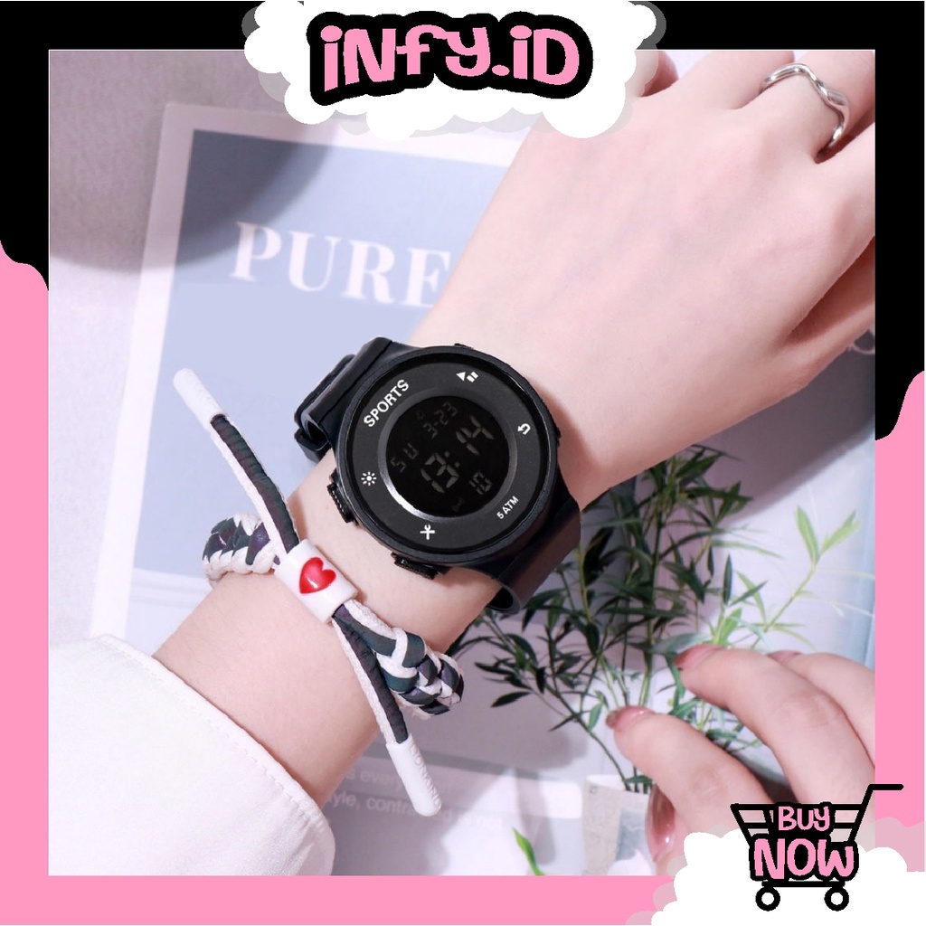 INFY - JT034 Jam Tangan Rubber Digital Sport Bulat Wanita Dan Pria Fashion Gaya Korea Import