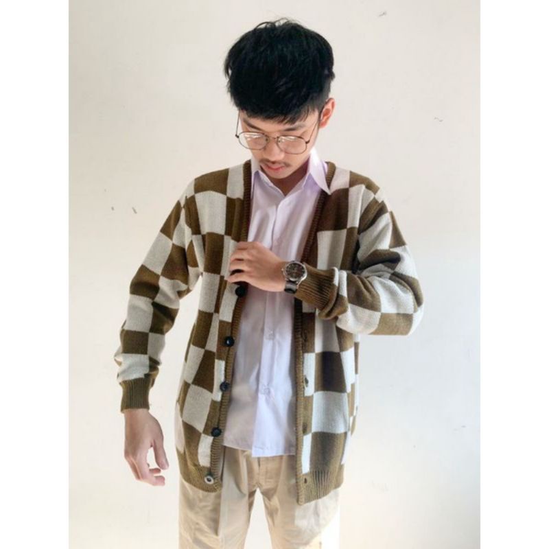 CARDIGAN JENO MOTIF KOTAK KOTAK BESAR