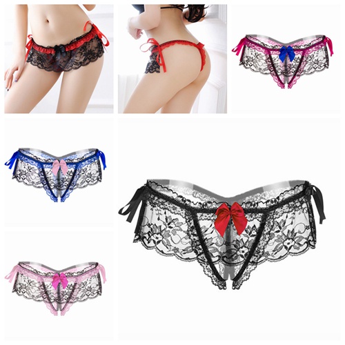 (COD) G String Wanita Bow Seksi Open Crotch transparan thong Lingerie Low Waist Cd 3C057