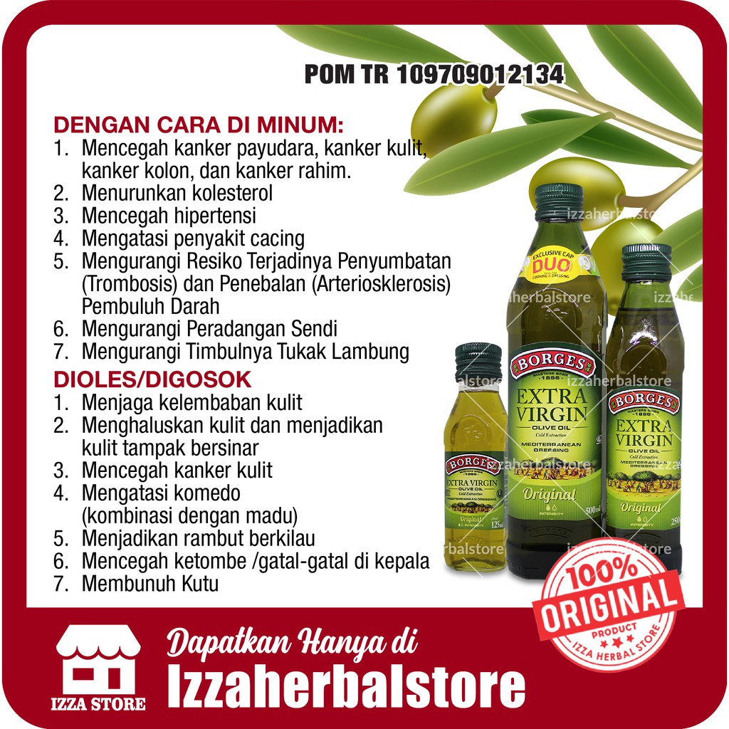 Minyak Zaitun BORGES Extra Virgin Olive Oil Halal 125 250 500 ml 1 Liter ORIGINAL BPOM