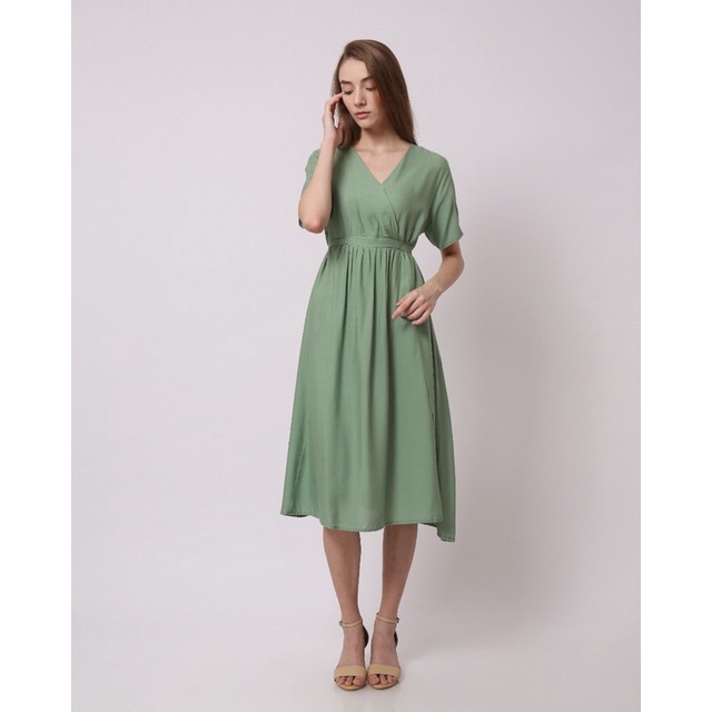 [LU.FABRIC RAYON PREMIUM  H A G I N I  BASIC TOSCA DRESS] dress wanita bahan rayon premium hijau tos