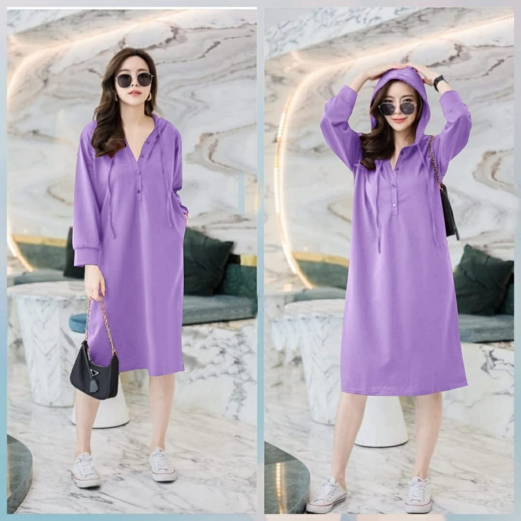 Real Kasual Dress Big Size Ilona Mini Dress Midi Dress Hoodie Jumbo | Basic Dress Kasual | Baju Teru