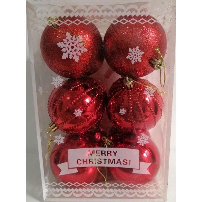 

[PROMO SPESIAL] BOLA HIASAN POHON NATAL MIX MOTIF 8CM ISI 12 PCS-MERAH