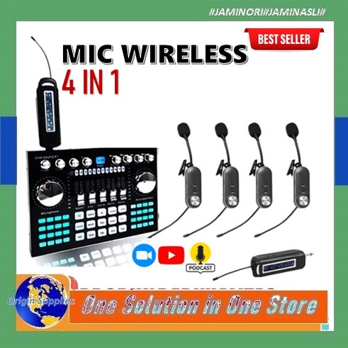 PODCAST WIRELESS Mic Microphone Wireless 4 Orang Soundcard K1 Live