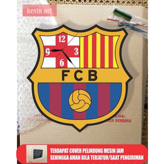 JAM DINDING KAYU UNIK MURAH ARTISTIK VINTAGE KARAKTER GAMBAR LOGO BARCELONA