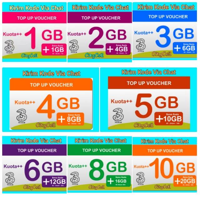 Kode Voucher TRI AON 1GB / 2GB / 3GB / 4GB / 5GB / 6GB ...