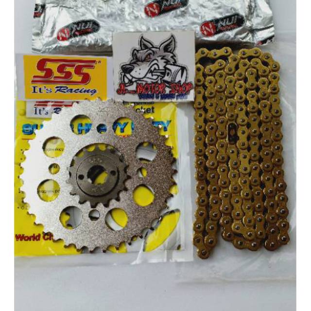 Gear Set Gir Set Sss 415 Tipis Vixion MXKing R15 Xabre Byson Rantai Gold