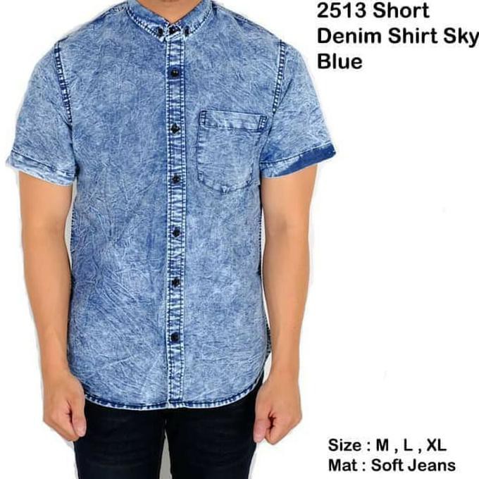 kemeja denim pria lengan pendek