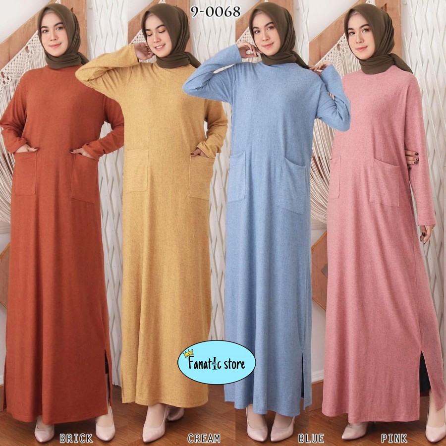 pakaian baju gamis dress muslim Gamis Roundneck  Bahan Sweater   wanita cewek terbaru kekinian 2020