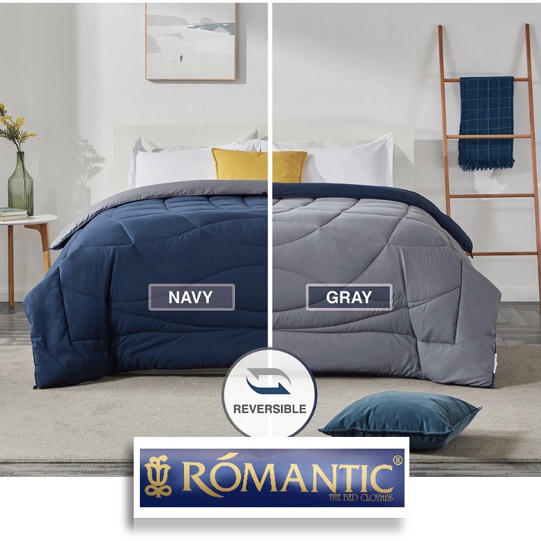 Two Tone Bedcover Navy x Abu tua ROMANTIC minimalis katun jepang