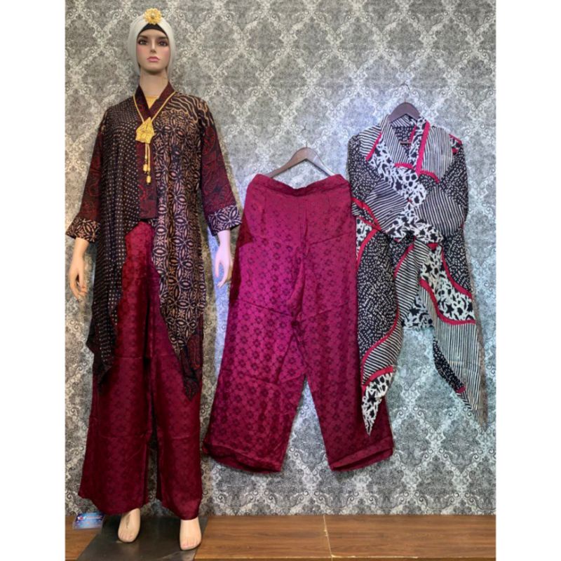 Set Kimono Batik Viscose Sutra Silk || Stelan Batik Viscose | Set Celana Batik - Modeluv