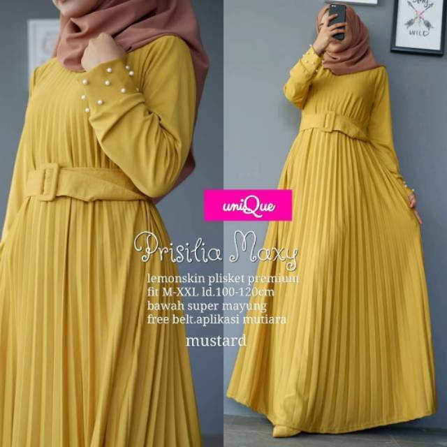 Prisilia Maxy #2, Maxy dress, dress muslim, dress plisket, long dress, baju muslim, muslim plisket