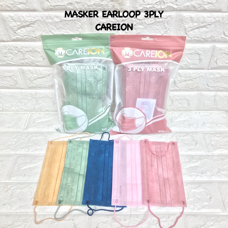 MASKER EARLOOP 3PLY CAREION WARNA NAVY&amp;SHRIM PINK 1BOX