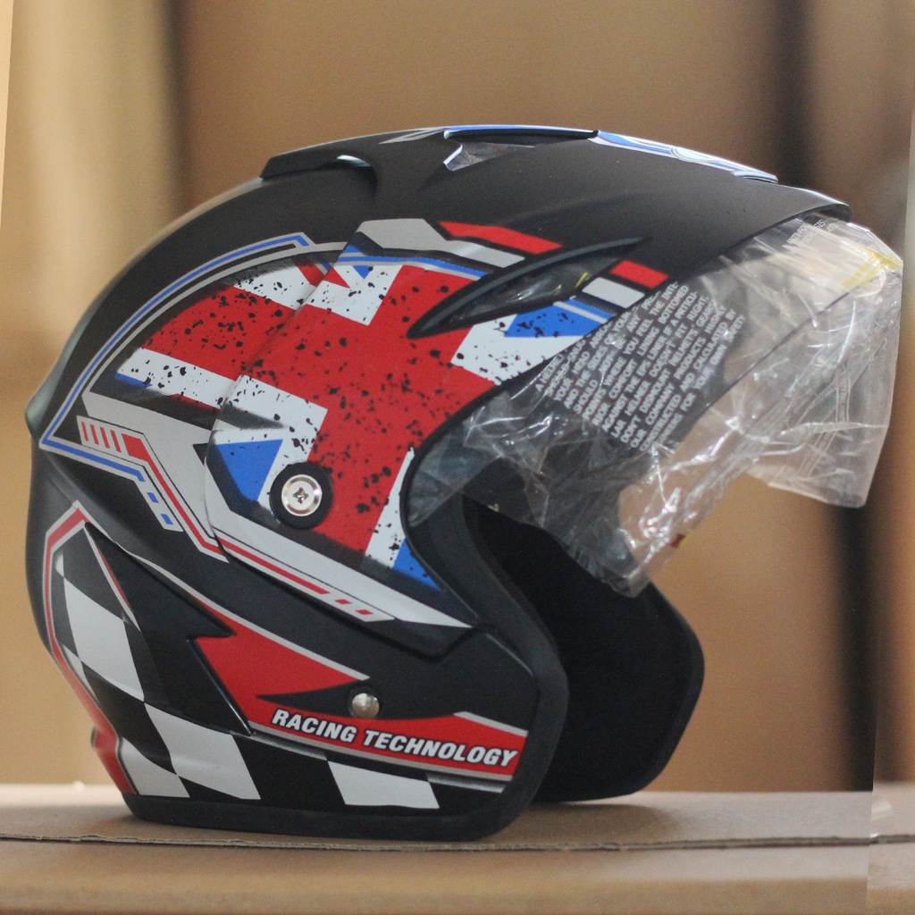 Helm Half Face MLA JP5 Motif Kaca Single Visor Clear Untuk Pria Dan Wanita Dewasa COD