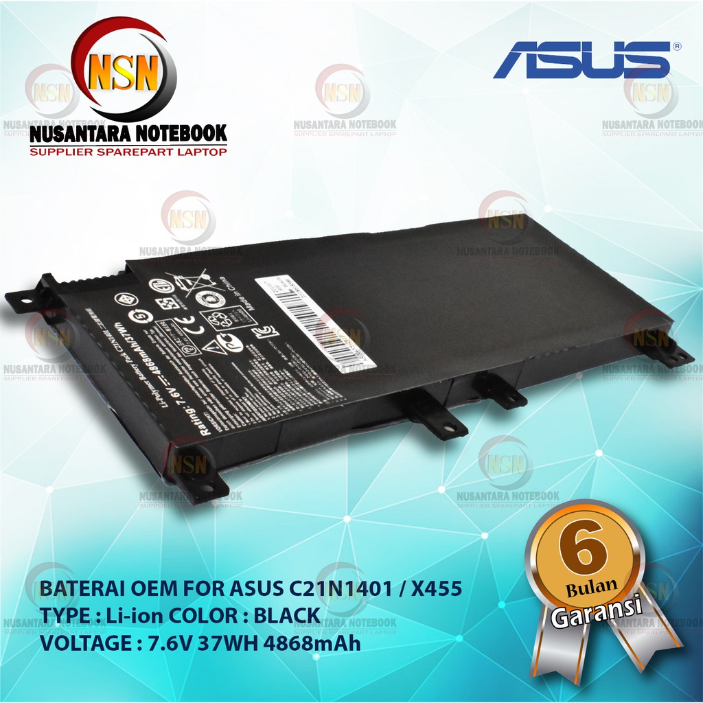 Baterai OEM Asus C21N1401 / X455 X455L X455LA X455LD A455L 7.6V 37WH