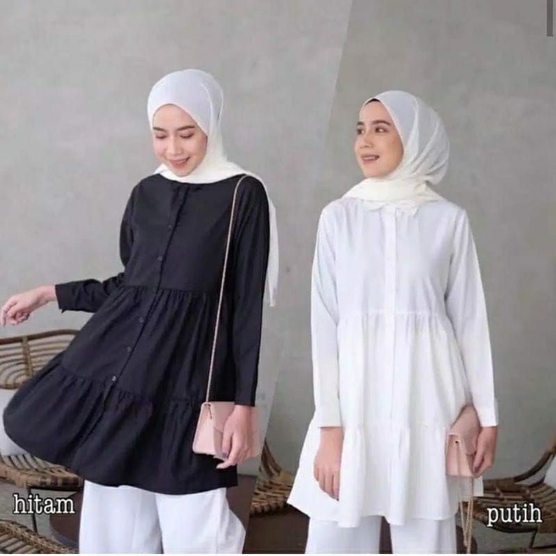 Atasan Tunik - Neda Tunik - Tunik Putih - Tunik Kemeja Wanita Kantor - Outift Keren - Tunik Rayon