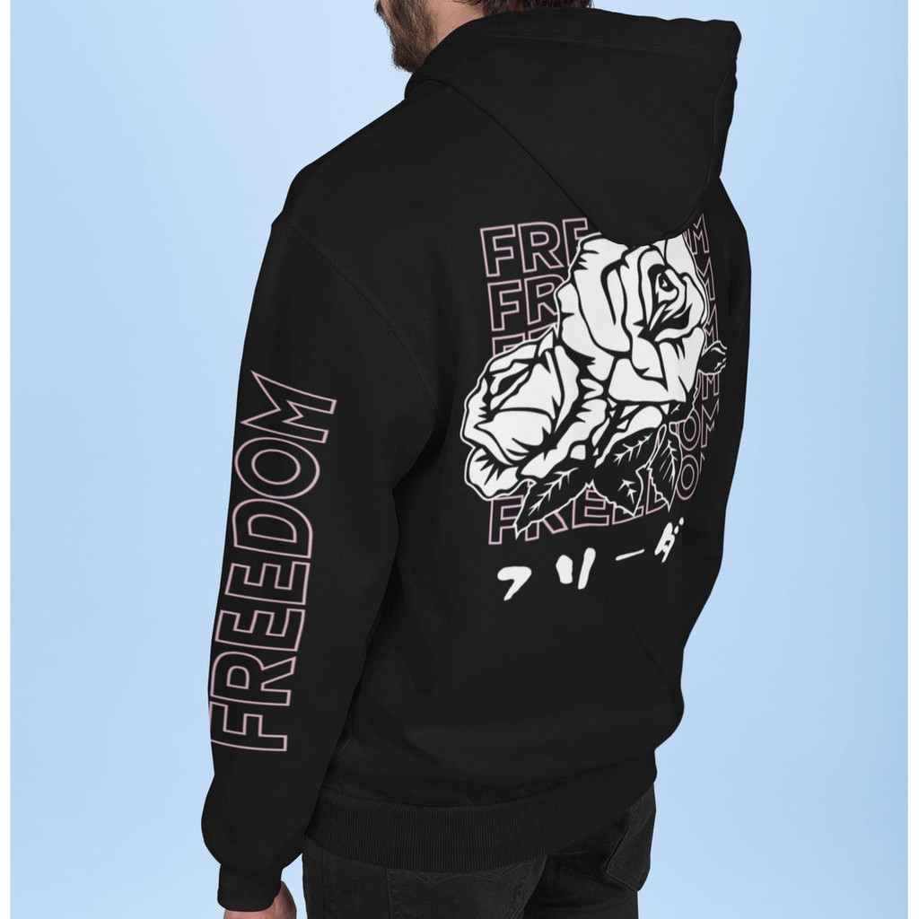 Hoodie Streetwear Freedom Rose Black Premium Cotton Fleece Unisex