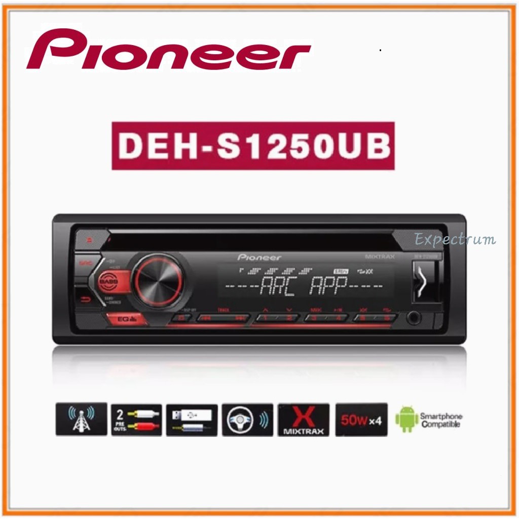 Pioneer DEH-S1250UB Tape Mobil DEHS1250UB Single Din Head Unit Audio