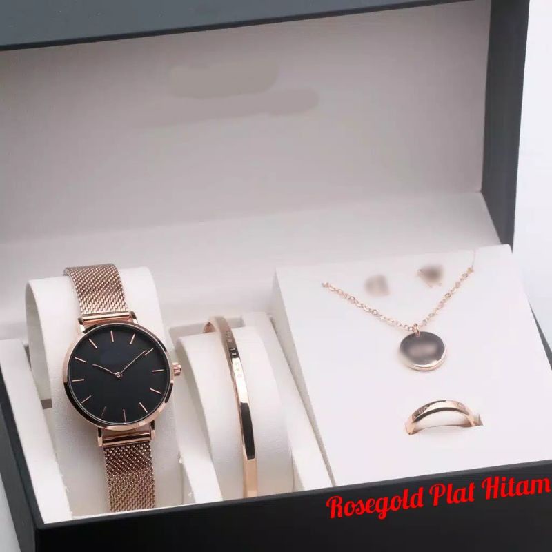 ( BISA COD )✅ JAM TANGAN WANITA WD DW Premium 1 Set Paket Aksesoris Kalung Cincin Anting Gelang WD P