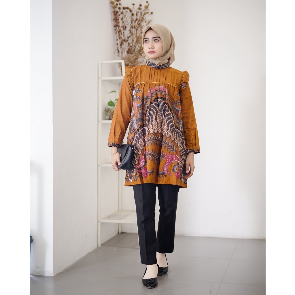 Batik Alina Amanda Tunik Batik Baju Batik Wanita Modern S M L XL XXL Atasan Batik Modern Batik Kerja Wanita