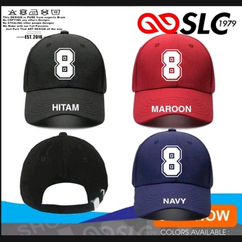 TOPI BASEBALL PREMIUM ANGKA 8 CUSTOM NAMA LOGO ANGKA