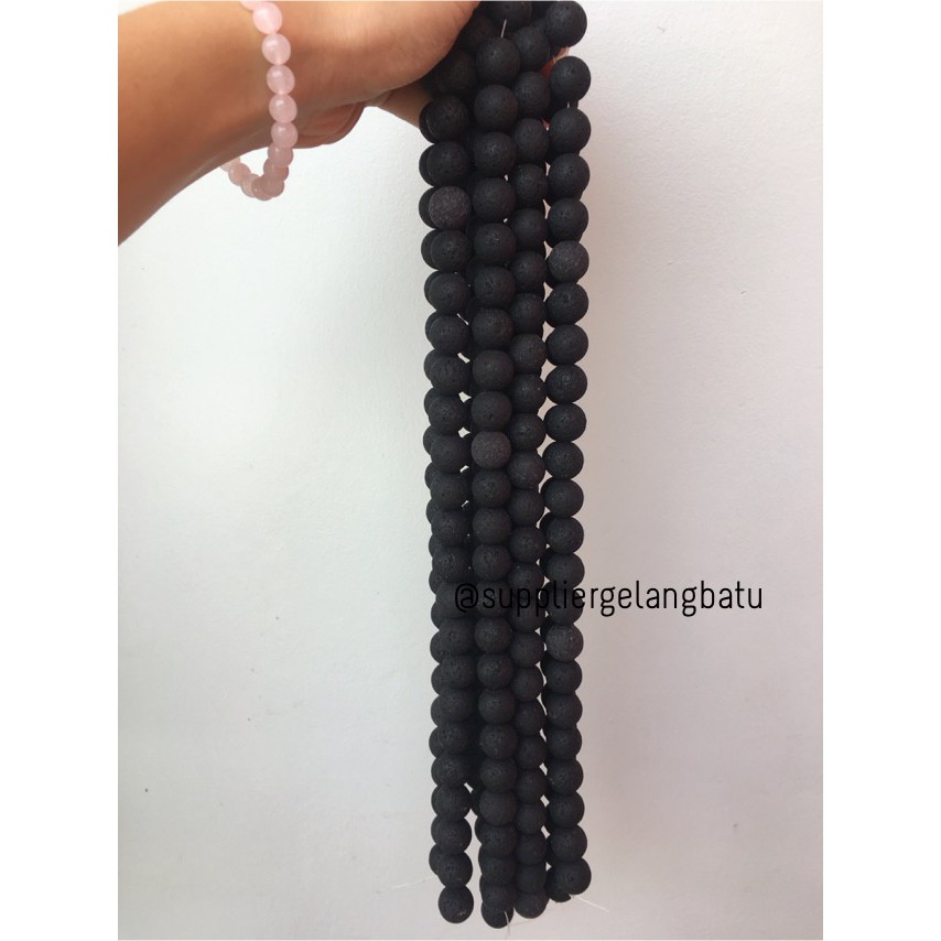 bahan rencengan lava stone kalung gelang 16mm larva merapi akik hitam gelap supplier aksesoris craft