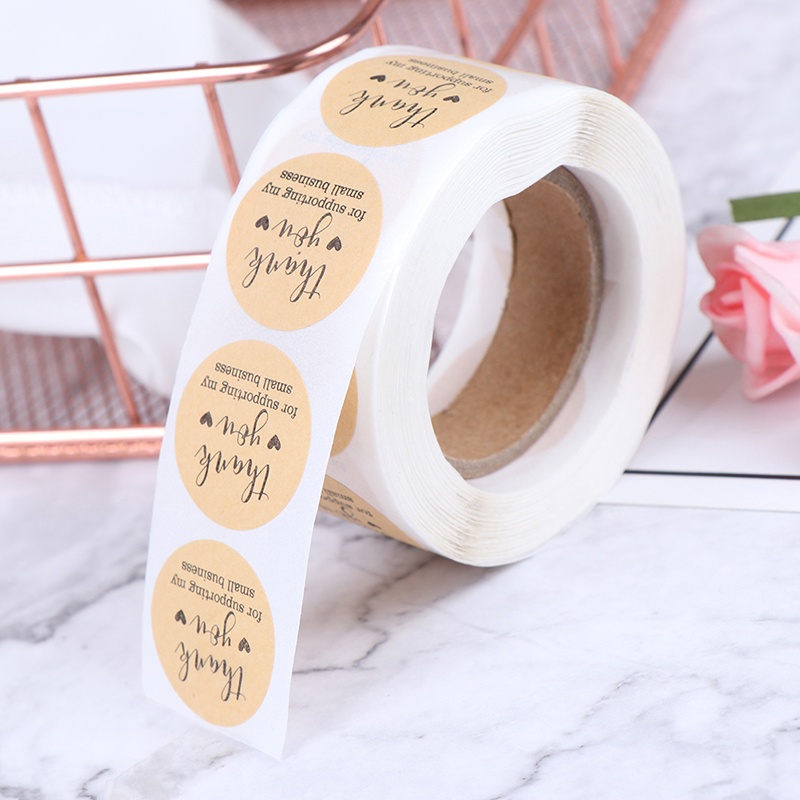 500pcs / Roll Stiker Kertas Bulat Tulisan Thank You Handmade Untuk Dekorasi