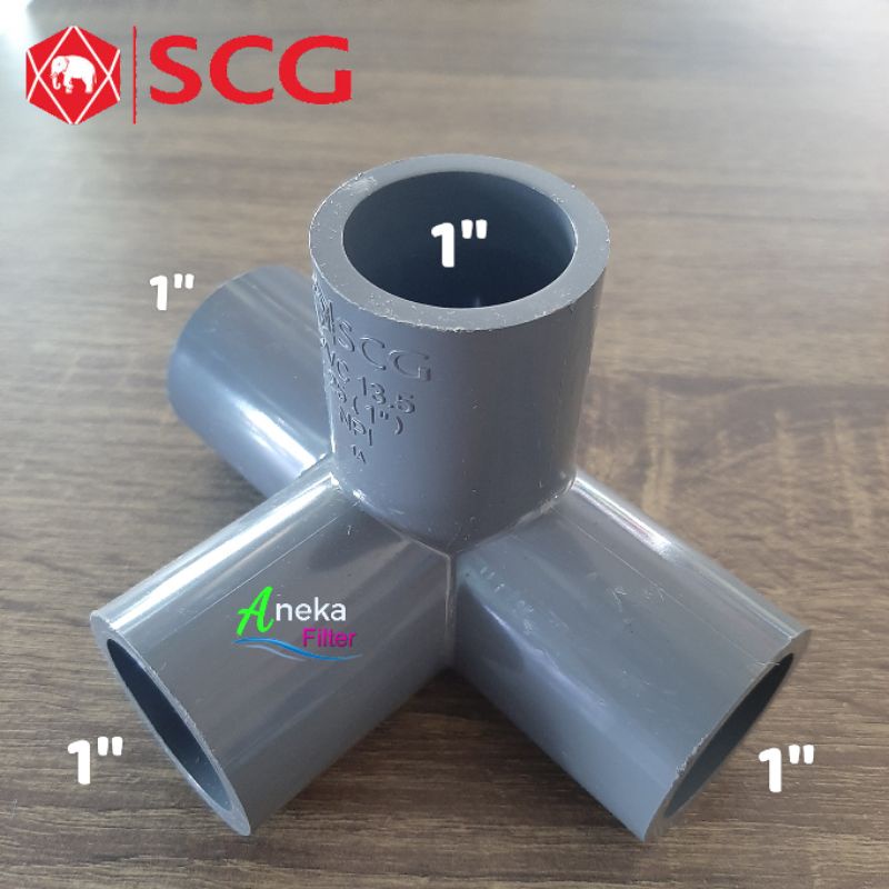 tee 4 way konektor pipa 4 arah sambungan pipa pvc fitting elbow ukuran 1inch merek scg
