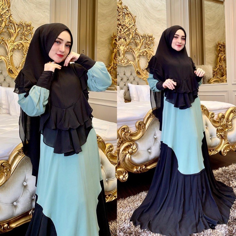 Gamis Syar'i Polos Hitam komb Tosca By Shellasaukia