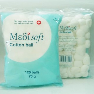 MEDISOFT COTTON BALLS  Pak Isi 120 Ball - Kapas Bola 75 GR Kapas Lembut Medi Soft