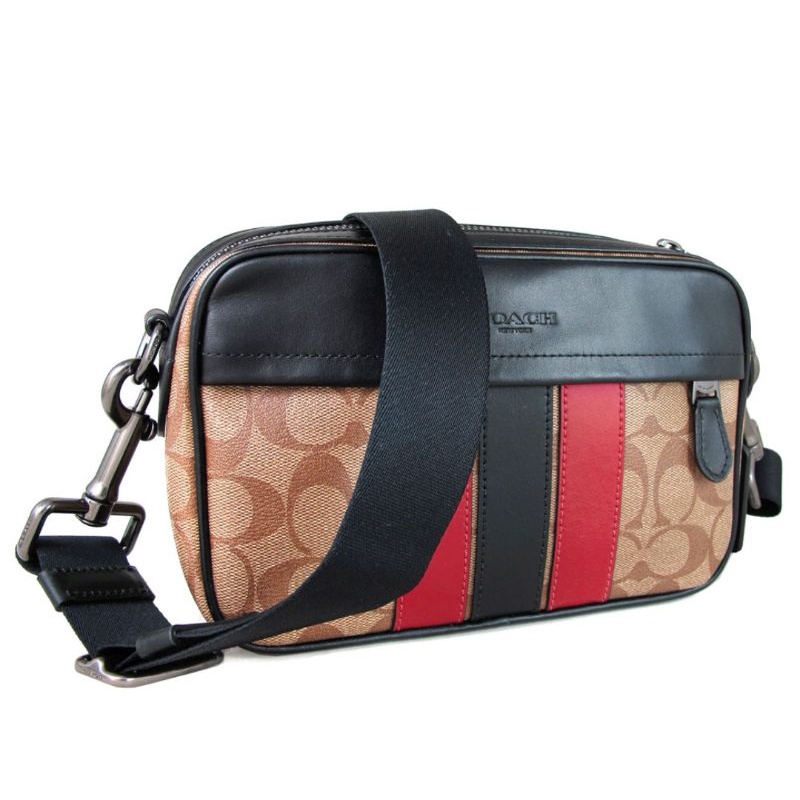 Coach Crossbody Shoulder bag In Signature Canvas Red And Black (C85037)