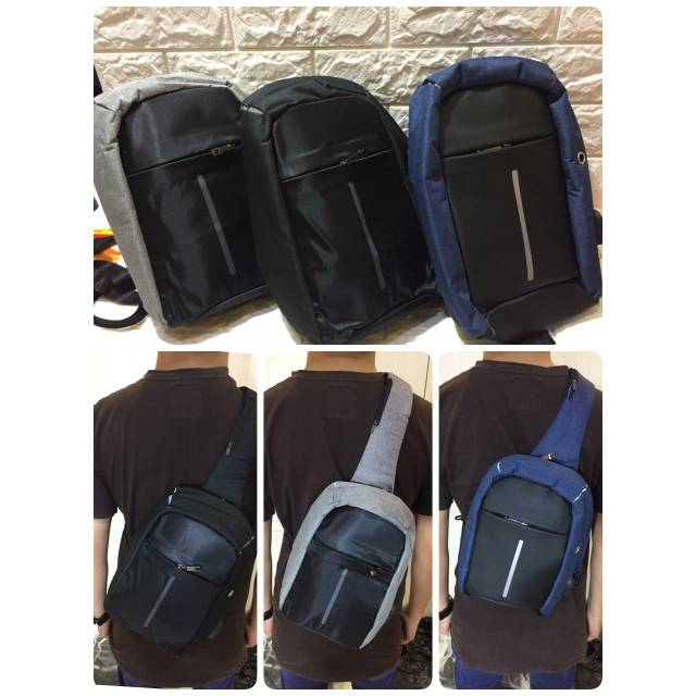 TAS SELEMPANG USB ANTI MALING SLINGBAG IMPORT