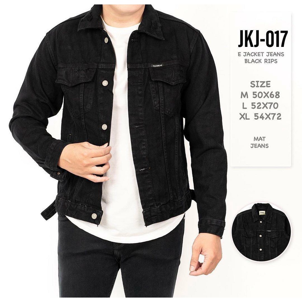 JAKET JEANS PRIA PULL&amp;BEAR BLACK RIPS JACKET DENIM SLIM PULLANDBEAR P&amp;B PULL &amp; BEAR HITAM POLOS NEW