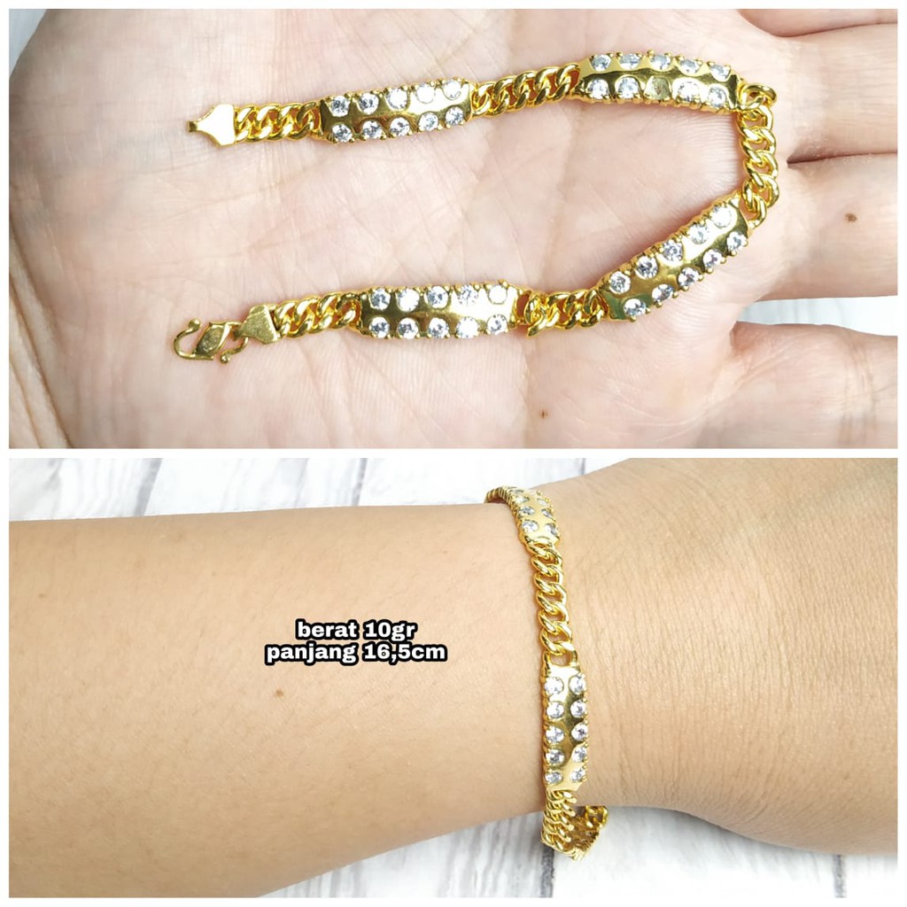 GELANG SUSUN SIRIH PLAT MATA GOLD PERAK ASLI S925 KODE CF021