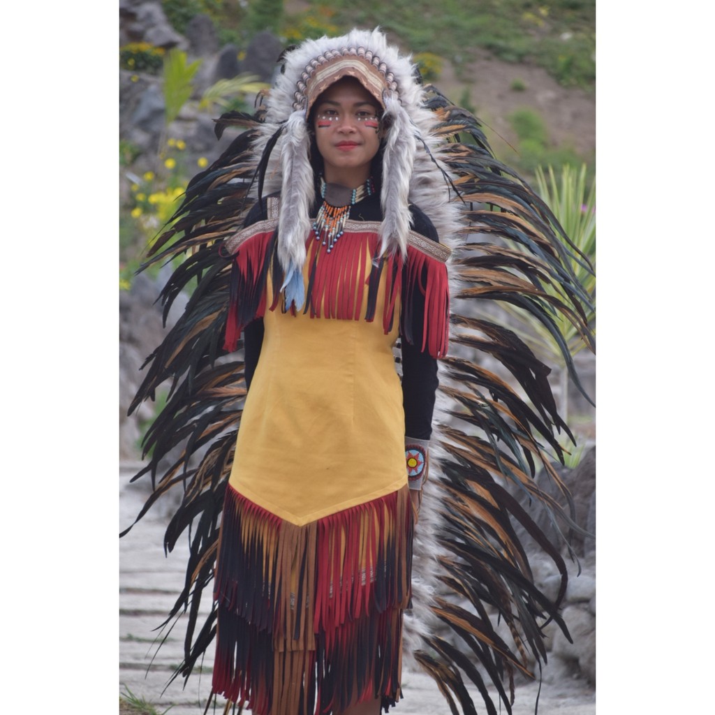 TOPI INDIAN - INDIAN HEADDRESS LONG AYAM BILABONG NATURAL COKLAT