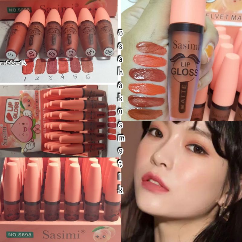 TERMURAH PER 6PCS LIP GLOSS SASIMI  VELVET MATTE HARUM PEACH NO.S898