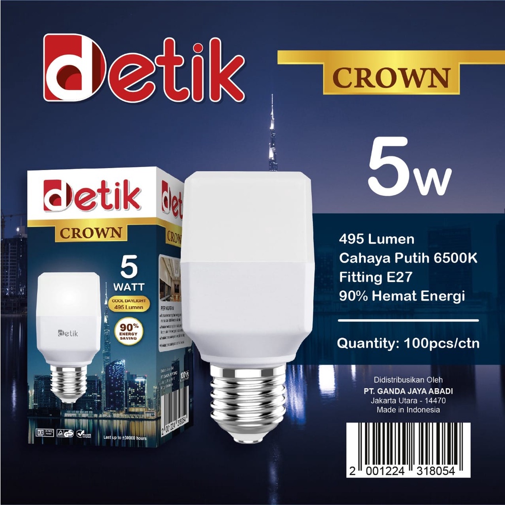 Detik Crown Lampu LED Bulb Kotak 5 Watt - Cahaya Putih