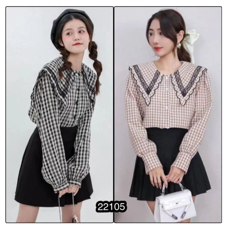 IMPORT kemeja fhanel kerah renda