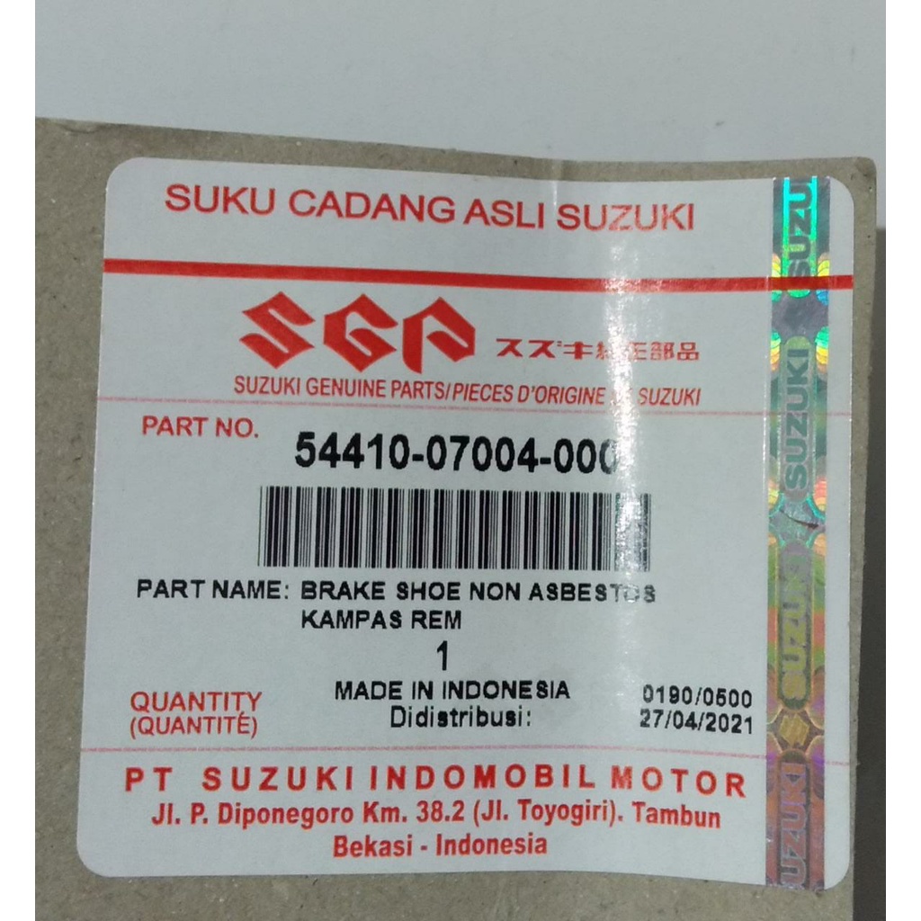 Kampas Rem Belakang Suzuki Spin Skywave Skydrive Hayate 54410 07004