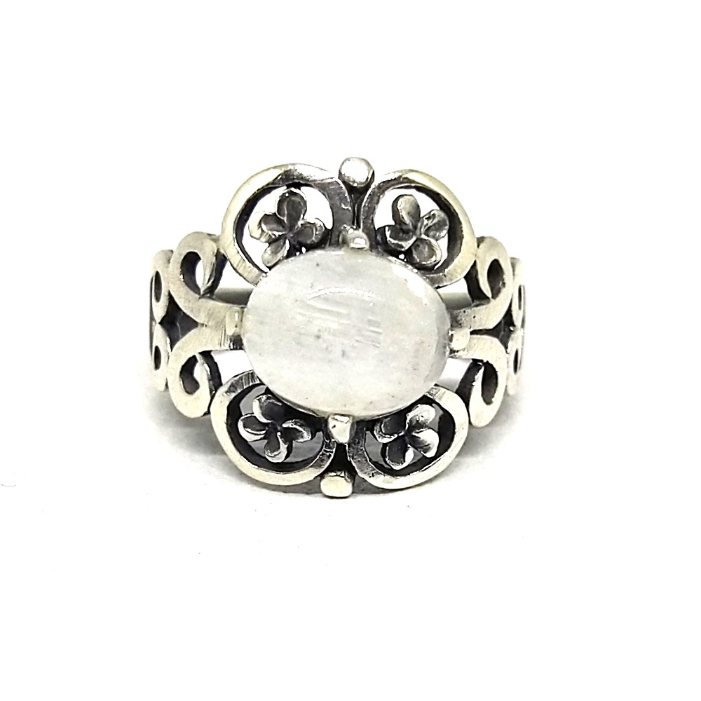 Cincin Ring Perak Silver Bali Asli 925 Ukir Jepun Kamboja Batu Akik Biduri Bulan Moonstone Wanita