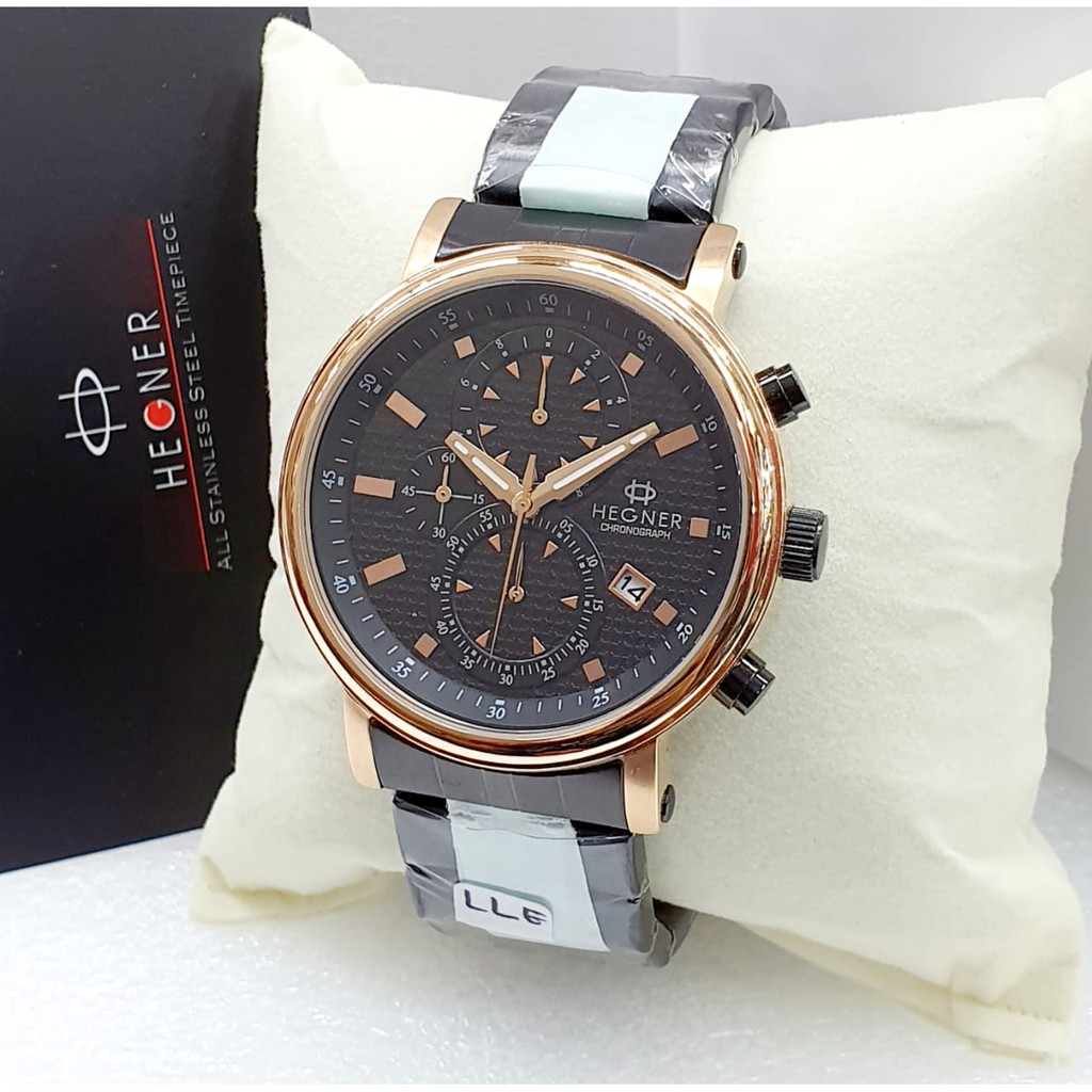 JAM TANGAN PRIA ORIGINAL HEGNER 437 CHRONOGRAPH STAINLESS