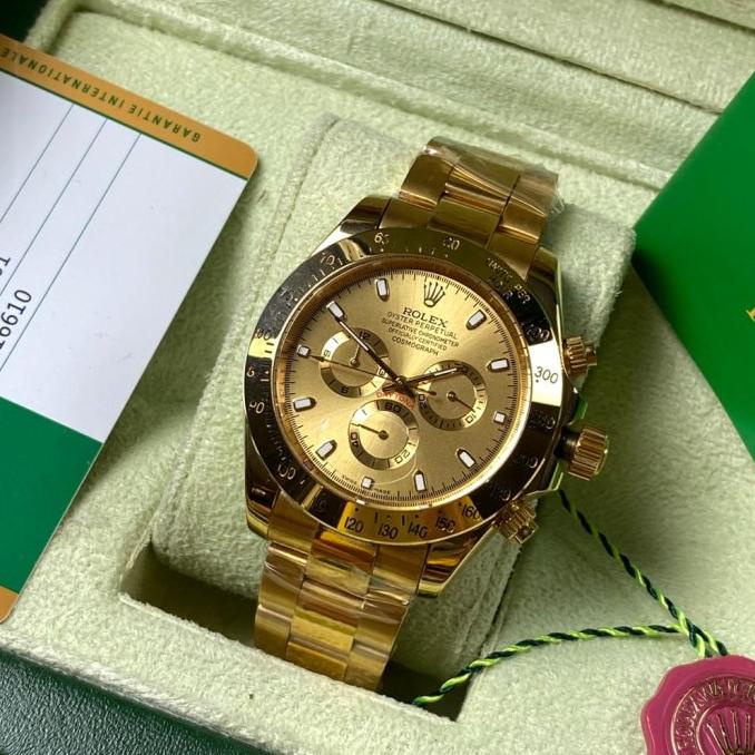 Jam Tangan Pria ROLEX DAYTONA AUTOMATIC SUPER Chrono aktif Full gold Termurah